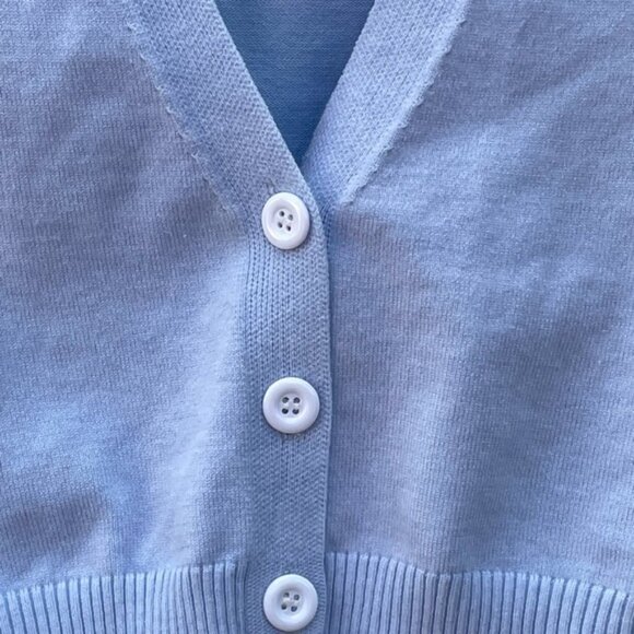 Tidal Nest Baby Blue V-Neck Short-Sleeve Cropped Cardigan Sz M - Picture 4 of 6